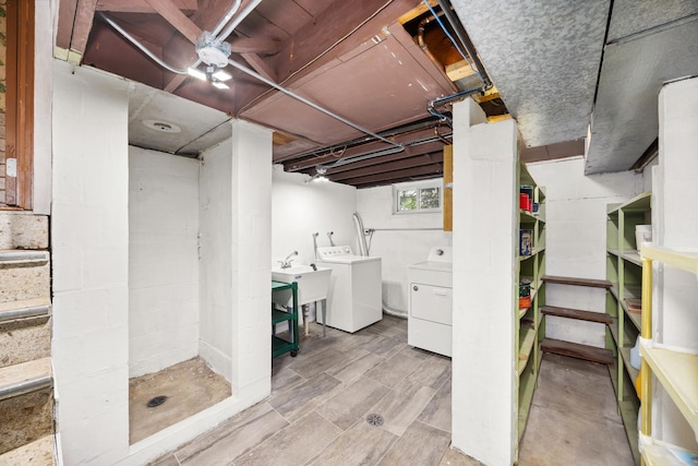 401 Greenwood Rd, Glenview, IL 60025 - below grade area with separate washer and dryer and a sink