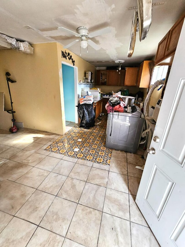 355 Oswego St, Park Forest, IL 60466 - kitchen featuring washer / clothes dryer, light tile patterned floors, and ceiling fan