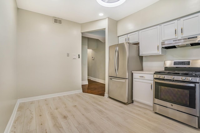 4640 N Kenmore Ave Unit 2S, Chicago, IL 60640 - kitchen featuring appliances with stainless steel finishes, under cabinet range hood, white cabinets, light wood-style floors, and recessed lighting