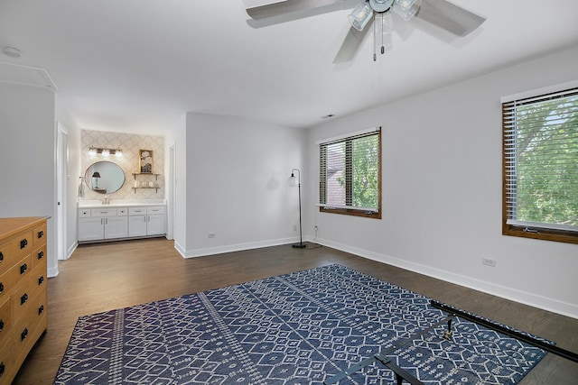 12256 S Arbor Trl Unit 11W, Palos Heights, IL 60463 - unfurnished bedroom with dark wood finished floors, ensuite bath, and ceiling fan