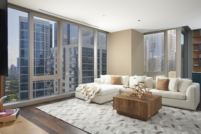 363 E Wacker Dr Unit 3303, Chicago, IL 60601 - living area with a wall of windows, wood finished floors, and a city view