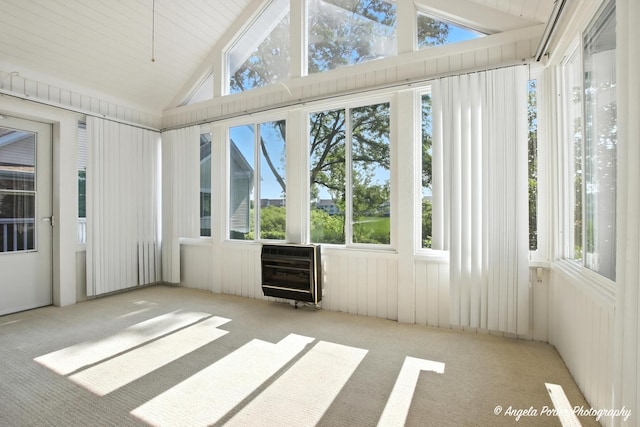 32756 N Stone Manor Dr, Grayslake, IL 60030 - unfurnished sunroom with heating unit, lofted ceiling, carpet flooring, and healthy amount of natural light