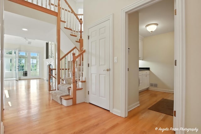 32756 N Stone Manor Dr, Grayslake, IL 60030 - hallway with stairs and light wood-style flooring