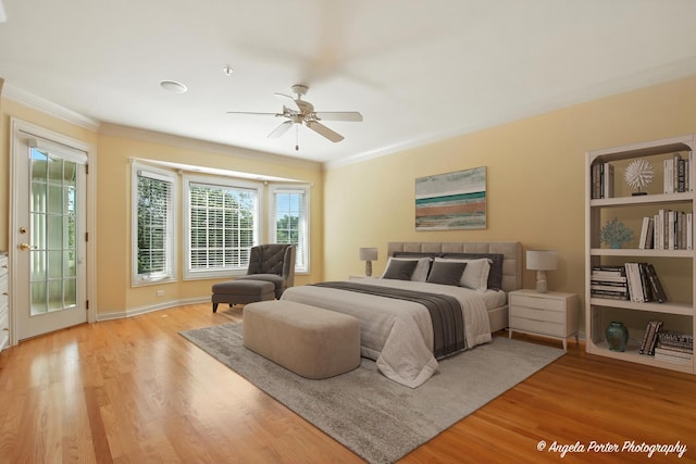 32756 N Stone Manor Dr, Grayslake, IL 60030 - bedroom with crown molding, wood finished floors, access to outside, and ceiling fan
