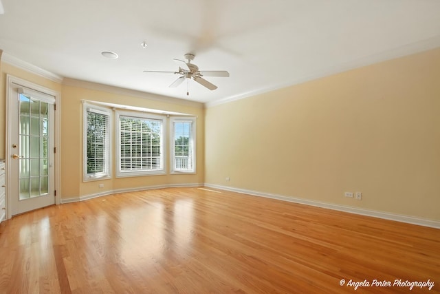 32756 N Stone Manor Dr, Grayslake, IL 60030 - unfurnished room featuring ornamental molding, ceiling fan, and light wood-style flooring