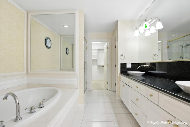 32756 N Stone Manor Dr, Grayslake, IL 60030 - full bathroom featuring a shower stall, double vanity, tile patterned floors, and a garden tub
