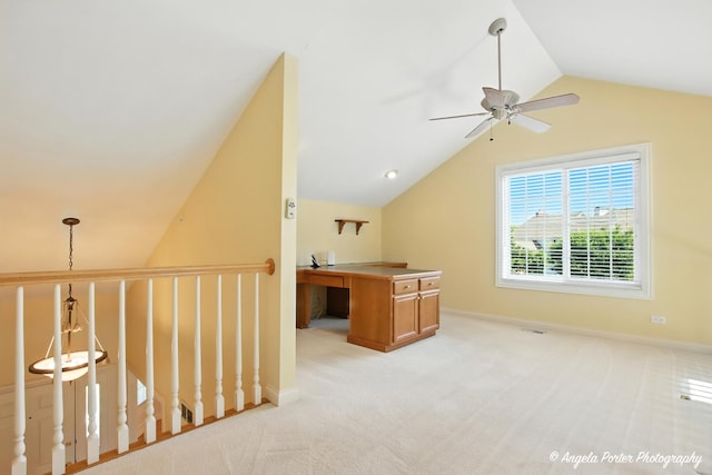 32756 N Stone Manor Dr, Grayslake, IL 60030 - office featuring lofted ceiling, a ceiling fan, and light colored carpet