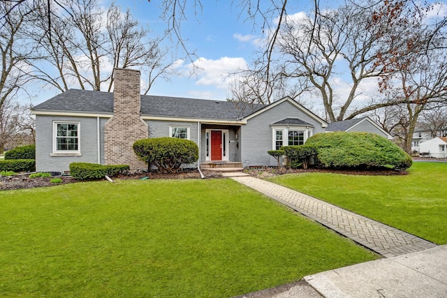 2425 Flossmoor Rd, Flossmoor, IL 60422 - single story home with a chimney, a front lawn, brick siding, and a shingled roof