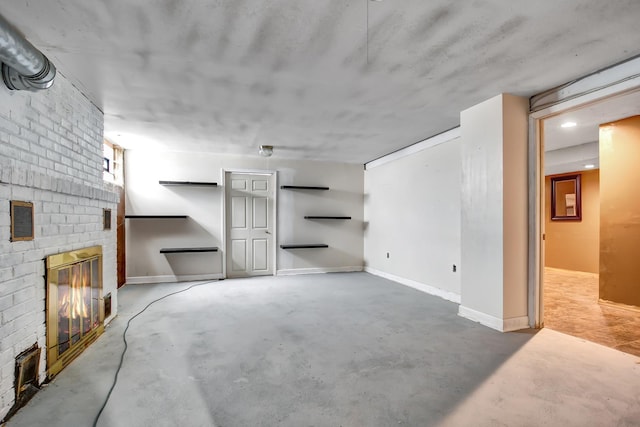2425 Flossmoor Rd, Flossmoor, IL 60422 - unfurnished living room with a brick fireplace and concrete floors