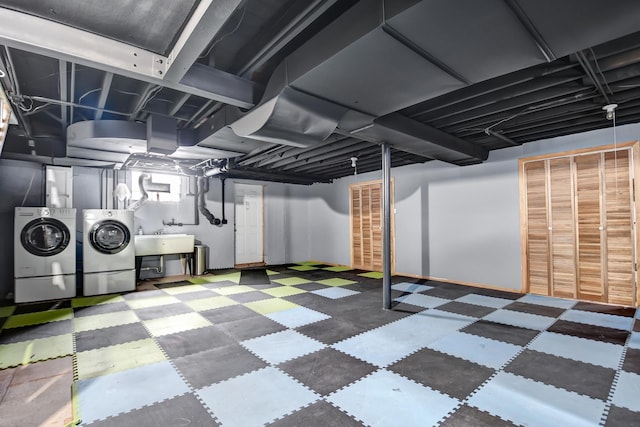 2425 Flossmoor Rd, Flossmoor, IL 60422 - finished below grade area featuring tile patterned floors and washing machine and clothes dryer