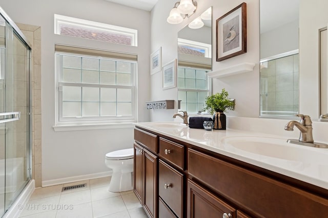 4015 Chesapeake Ln, Naperville, IL 60564 - bathroom with double vanity, tile patterned flooring, and tiled shower