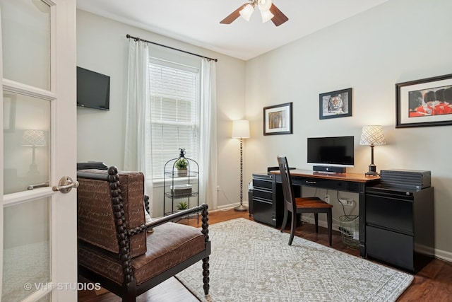 4015 Chesapeake Ln, Naperville, IL 60564 - office area featuring ceiling fan and wood finished floors