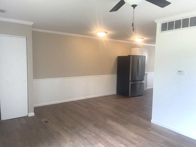 400 Salem Sq Unit 000, Bolingbrook, IL 60440 - unfurnished room with dark wood-type flooring, ceiling fan, ornamental molding, and a wainscoted wall