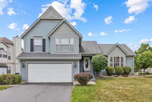 395 Wildberry Ln, Bartlett, IL 60103 - view of front facade with asphalt driveway, a front lawn, a garage, and roof with shingles
