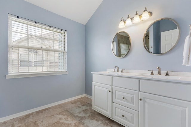 395 Wildberry Ln, Bartlett, IL 60103 - bathroom featuring healthy amount of natural light, double vanity, and lofted ceiling