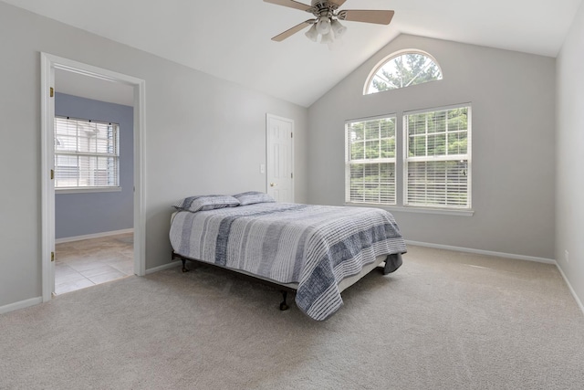395 Wildberry Ln, Bartlett, IL 60103 - carpeted bedroom with multiple windows, vaulted ceiling, and ceiling fan
