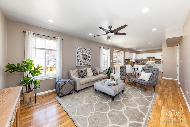 1008 Lakewood Cir, Naperville, IL 60540 - living area with plenty of natural light, recessed lighting, a ceiling fan, and light wood-style floors