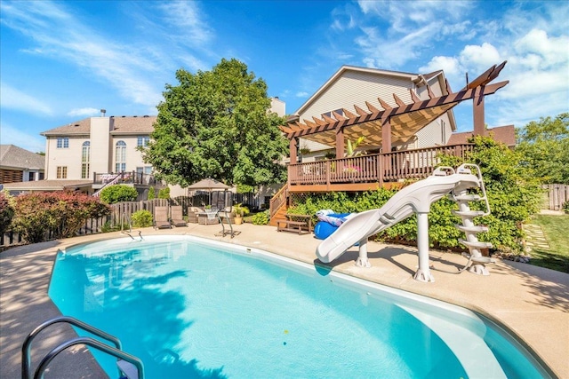 531 Danbury Dr, Oswego, IL 60543 - view of swimming pool featuring a pergola, a patio, and a water slide