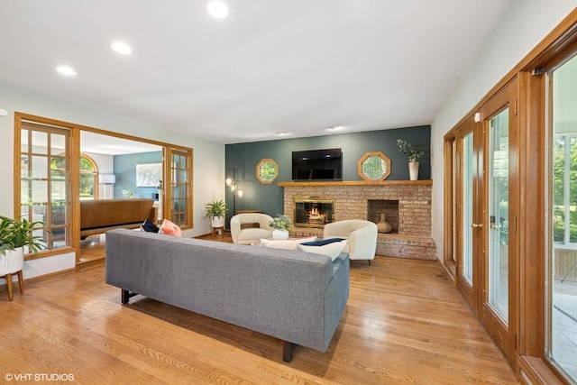 6579 Windham Ln, Long Grove, IL 60047 - living area featuring light wood-type flooring, a fireplace, and recessed lighting