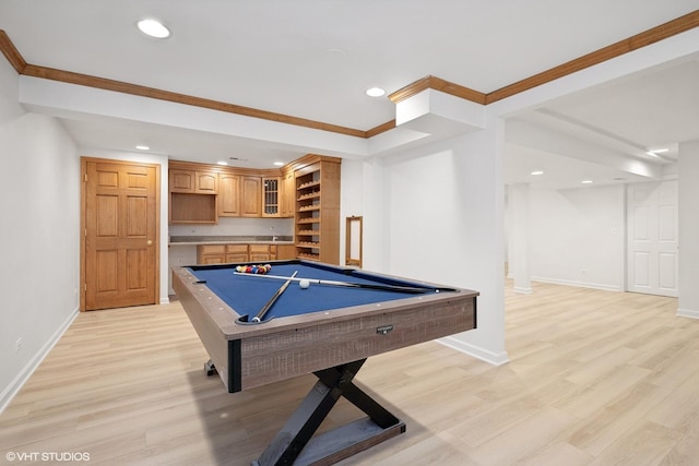6579 Windham Ln, Long Grove, IL 60047 - game room with recessed lighting, light wood finished floors, billiards, and ornamental molding