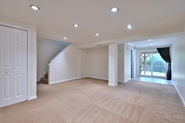 300 Duane St Unit 6, Glen Ellyn, IL 60137 - basement featuring carpet flooring, recessed lighting, and stairs