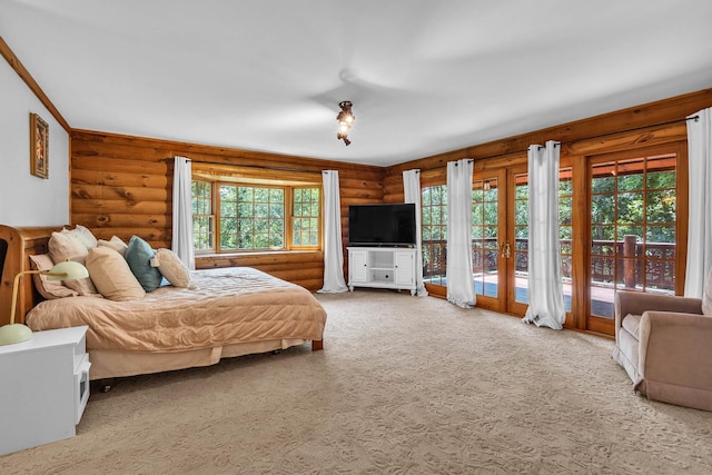 3903 Niblick Ct, Crystal Lake, IL 60012 - bedroom with log walls, access to exterior, carpet, and french doors