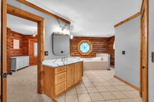 3903 Niblick Ct, Crystal Lake, IL 60012 - full bath with rustic walls, vanity, a bath, and tile patterned flooring