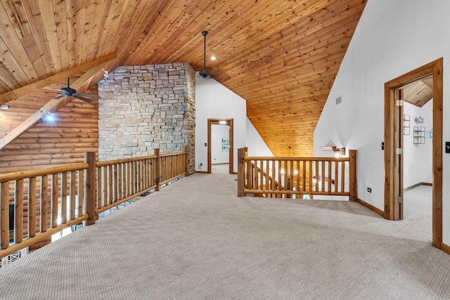 3903 Niblick Ct, Crystal Lake, IL 60012 - additional living space featuring ceiling fan, carpet flooring, wooden ceiling, and high vaulted ceiling