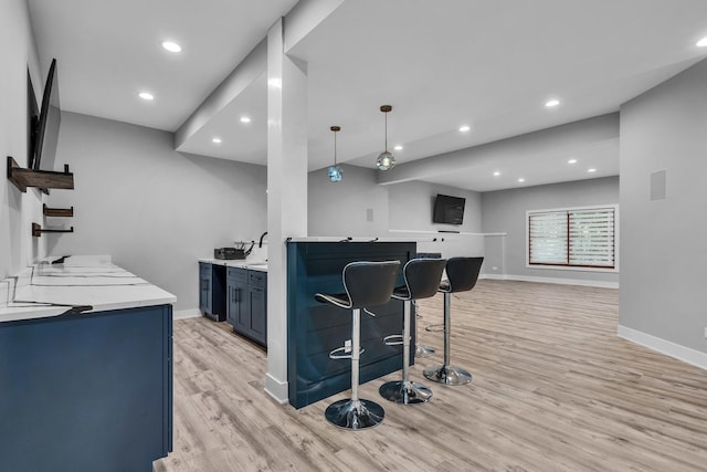 3903 Niblick Ct, Crystal Lake, IL 60012 - indoor wet bar featuring light wood-style flooring, recessed lighting, and decorative light fixtures