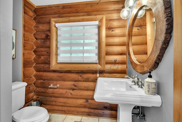 3903 Niblick Ct, Crystal Lake, IL 60012 - half bath with rustic walls and tile patterned floors
