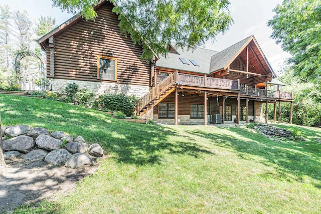 3903 Niblick Ct, Crystal Lake, IL 60012 - back of property featuring a deck, log siding, and stone siding