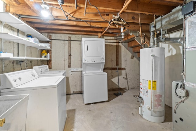 1022 Ashton Ct, Streamwood, IL 60107 - unfinished below grade area with gas water heater, stairway, and washing machine and clothes dryer