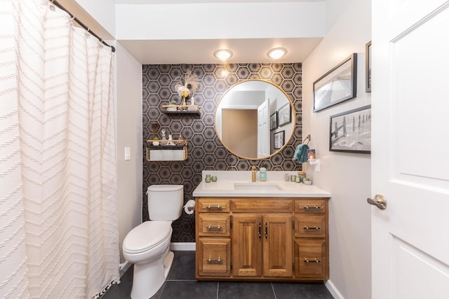 16064 Raintree Rd, Bloomington, IL 61705 - bathroom featuring vanity, tile patterned floors, tile walls, and curtained shower