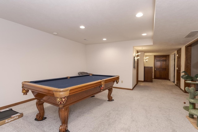 16064 Raintree Rd, Bloomington, IL 61705 - recreation room featuring light carpet, pool table, and recessed lighting