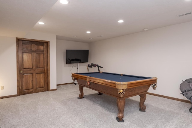 16064 Raintree Rd, Bloomington, IL 61705 - recreation room featuring light carpet, recessed lighting, and billiards table