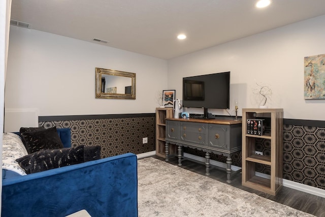 16064 Raintree Rd, Bloomington, IL 61705 - living area featuring a wainscoted wall, recessed lighting, and wood finished floors