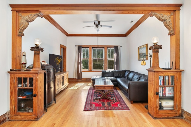 1630 S Fairfield Ave, Chicago, IL 60608 - living room featuring ornamental molding, light wood finished floors, and ceiling fan