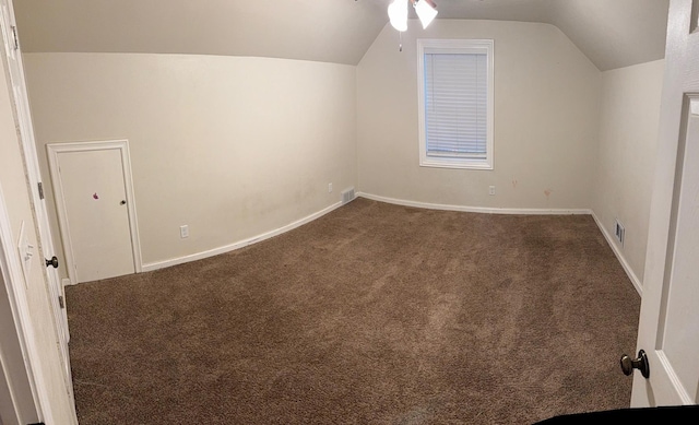 10N850 Rippburger Rd, Elgin, IL 60124 - bonus room with lofted ceiling, dark carpet, and a ceiling fan