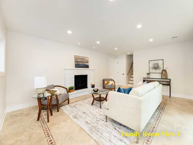 5028 Coyle Ave, Skokie, IL 60077 - living area featuring recessed lighting, stairway, and a fireplace