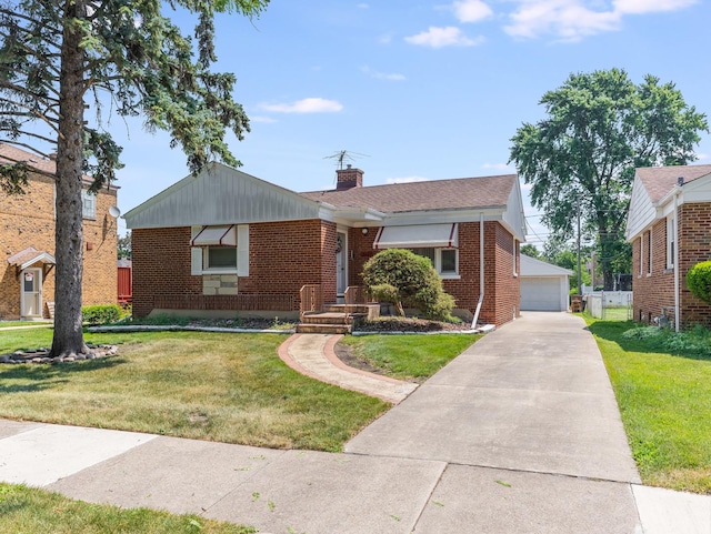 2443 S 4th Ave, North Riverside, IL 60546 - bungalow with brick siding, an outdoor structure, a front lawn, and a garage