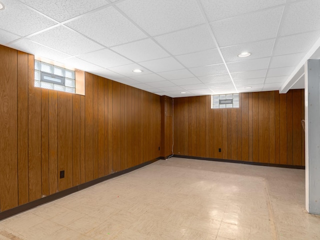2443 S 4th Ave, North Riverside, IL 60546 - basement featuring light floors, wood walls, a paneled ceiling, and recessed lighting