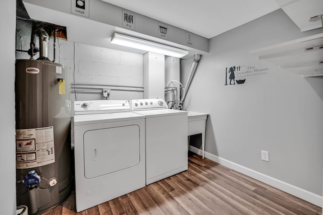12247 S Avers Ave, Alsip, IL 60803 - laundry room with gas water heater, washing machine and dryer, and wood finished floors