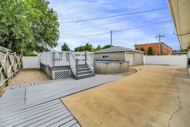 12247 S Avers Ave, Alsip, IL 60803 - deck featuring an outdoor structure, a fenced backyard, an outdoor pool, a patio area, and a garage