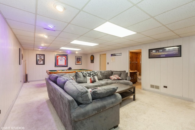 134 Country Club Dr, Bloomingdale, IL 60108 - living area with light carpet, a paneled ceiling, and billiards table