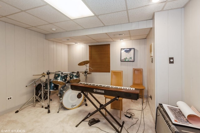 134 Country Club Dr, Bloomingdale, IL 60108 - playroom with a paneled ceiling, carpet, and a decorative wall