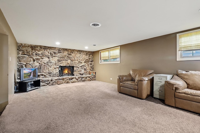 13420 Florence Rd, Mokena, IL 60448 - living area featuring plenty of natural light, carpet, and a fireplace