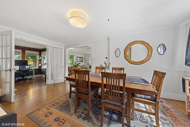 861 Hill Ave, Glen Ellyn, IL 60137 - dining area with french doors, wood finished floors, ornamental molding, and an office area