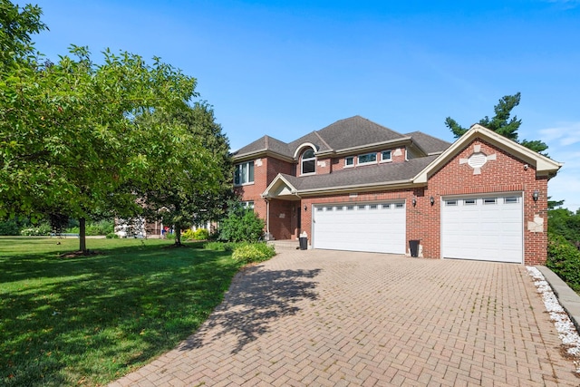 7715 Virginia Ct, Willowbrook, IL 60527 - view of front facade featuring a front lawn, brick siding, decorative driveway, and an attached garage