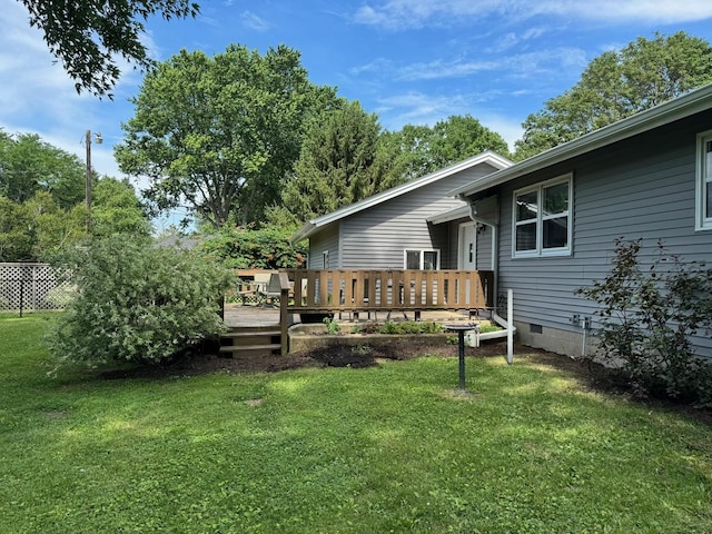 1536 Marberly Dr, Rockford, IL 61103 - rear view of property featuring a deck, crawl space, and a yard