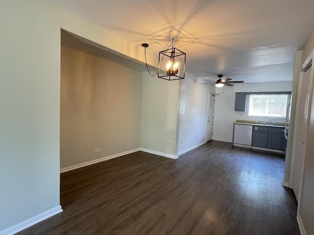 1208 Whispering Hills Ct Unit 1A, Naperville, IL 60540 - unfurnished dining area featuring a chandelier, dark wood-type flooring, and ceiling fan